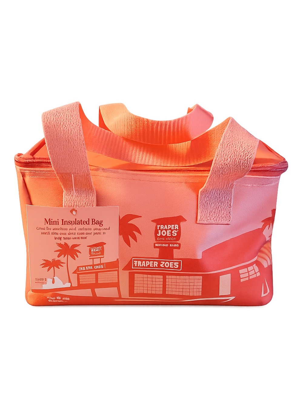 NWT Trader Joe’s Coral Orange Mini Insulated Tote Cooler Limited Edition